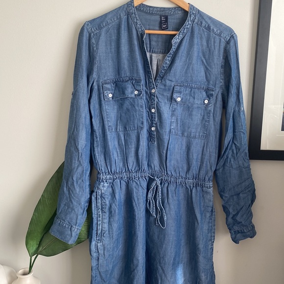 GAP Chambray Denim Shirt Dress Size S Tall - Picture 7 of 8